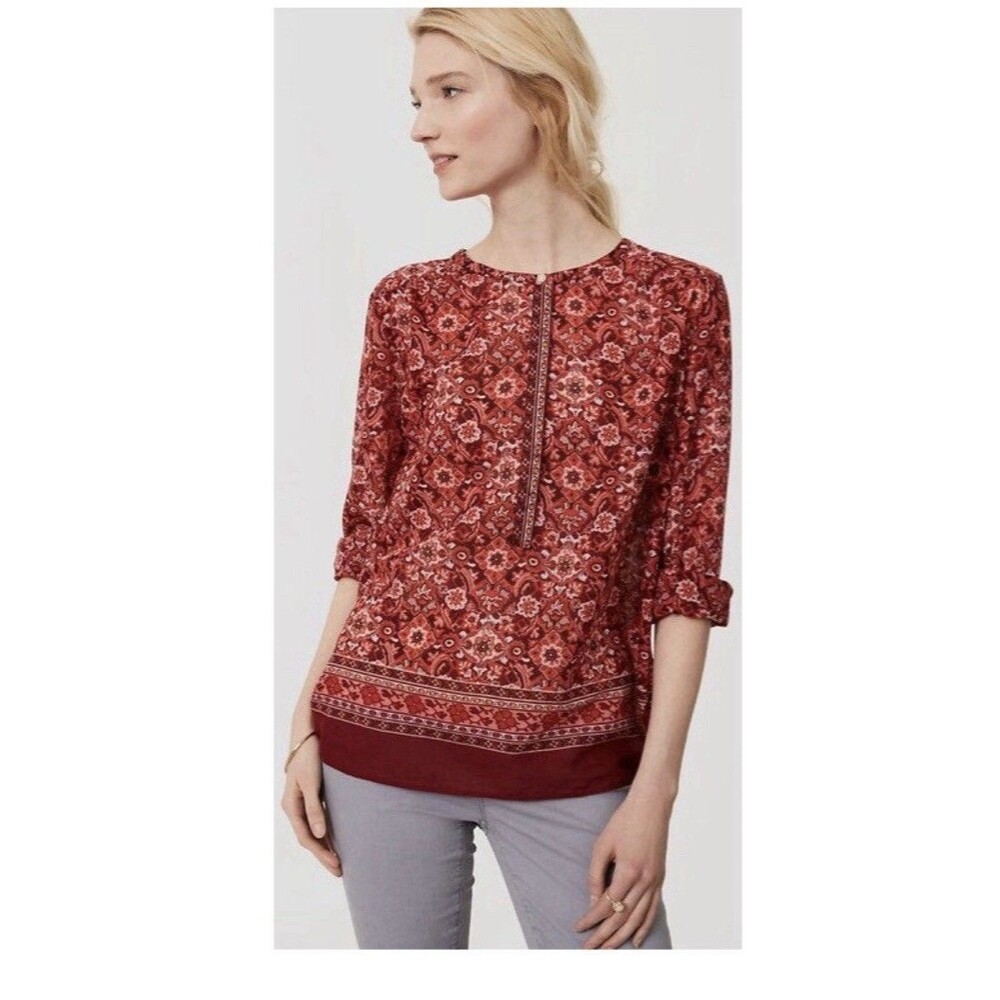 Ann Taylor Loft - Petite Scarlet Bouquet Softened Henley Shirt - S